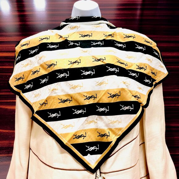 New Tag On Yves Saint Laurent Cotton & Silk 21.5"Gold White Black stripe (64 - Picture 8 of 8